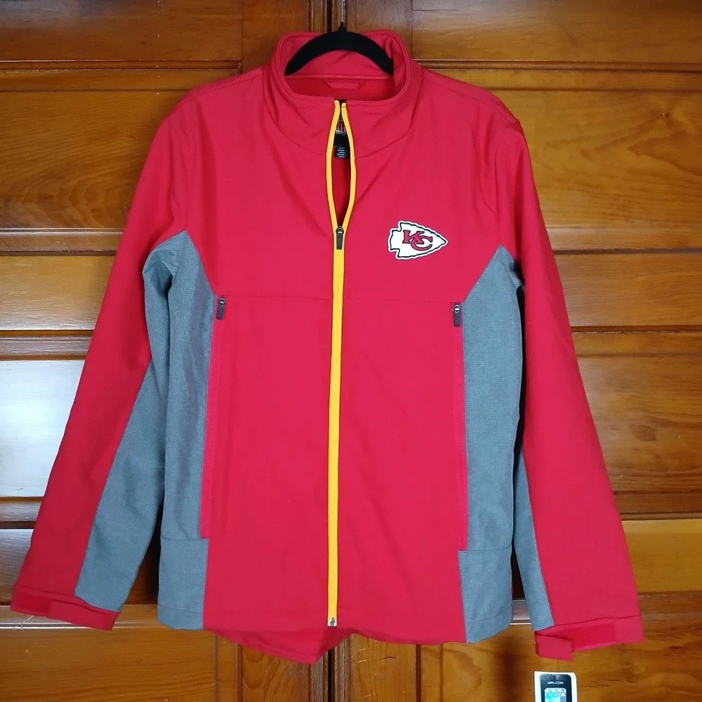 NWT Kansas City Chiefs NFL Full Zip-Up Jacket Size Small Men's Red Grey Official